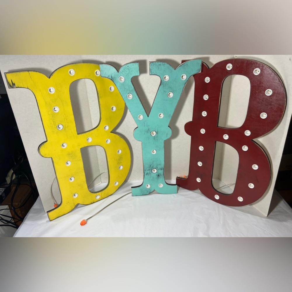 Wood Light Up Letters B Y B Wall Hanging Decor.